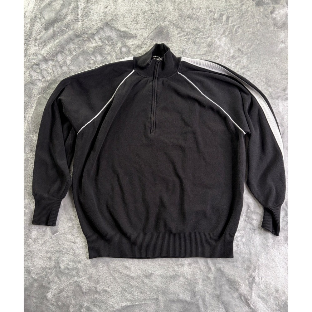 Sandro Paris Men Size 3 Black Quarter Zip Knit Sweater White Side Stripe Track